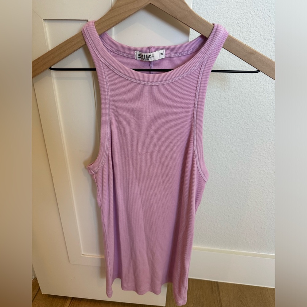 Stateside 2X1 Rib High-Neck Tank in Pink XS